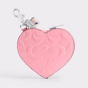 NWT Coach Heart Bag Charm In Signature Leather With Heart Charm in Pink
